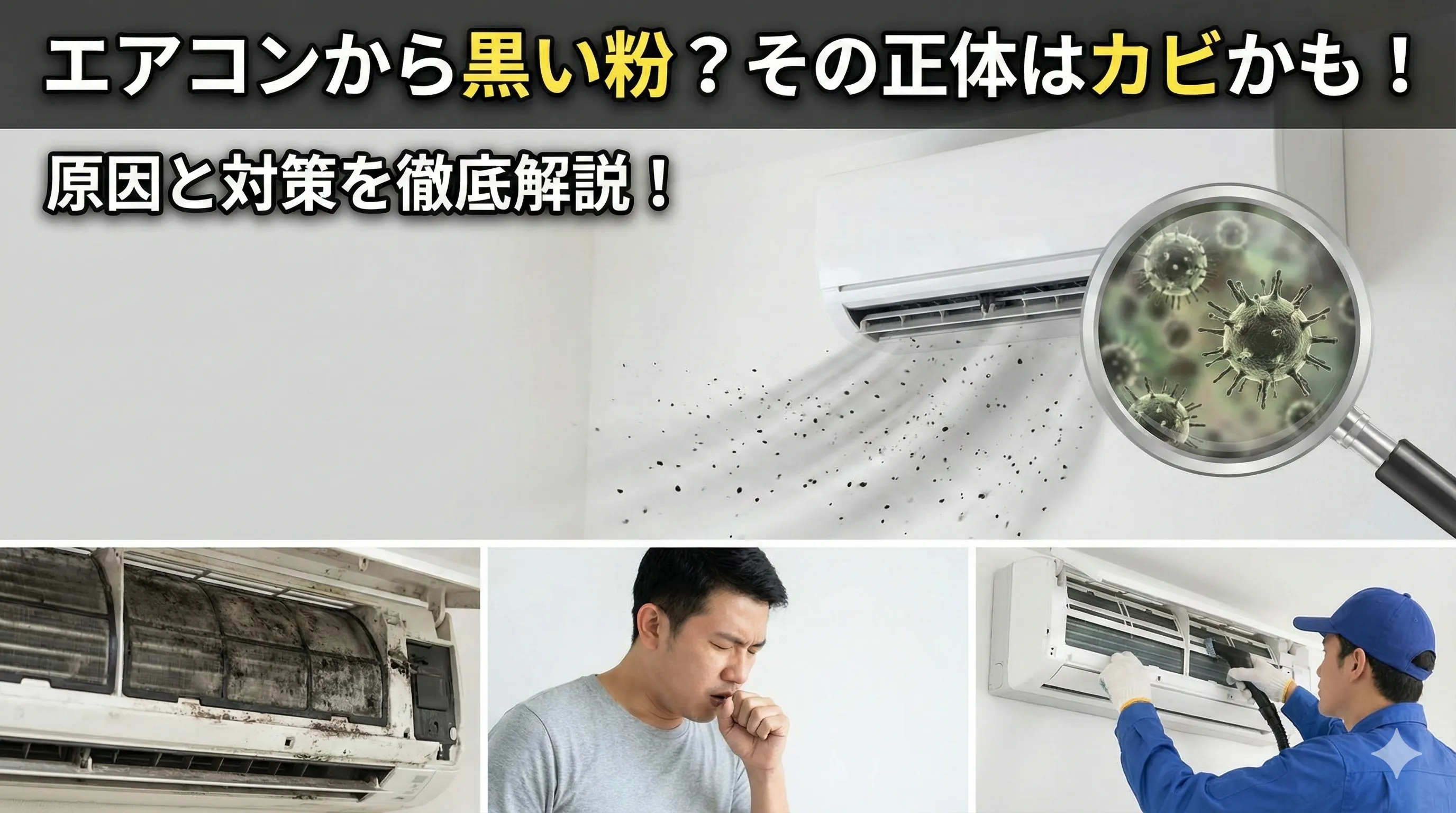 三菱の霧ヶ峰から黒い粉が？その正体はカビかもしれません。プロが教える完全分解クリーニングで、お家の空気をリフレッシュ！